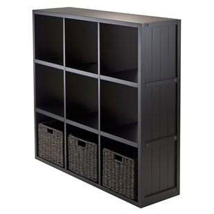 3x3 Cube Wainscoting Panel Shelf w/ 3 Baskets