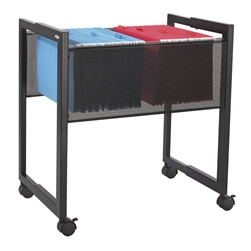 Adjustable black steel file cart with mesh side panels, for legal or letter size files