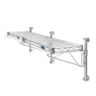 Extend the length of your wall mounted shelves with this add on kit. Includes wall mounted post kit, extra shelf, and double bracket to hold shelves in place.
