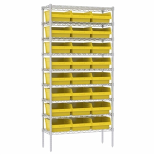 4" Shelf Bin Wire Shelving System w/ Yellow Bins