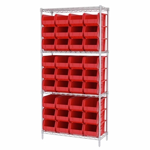 AkroBin Wire Shelving System w/ Red Bins