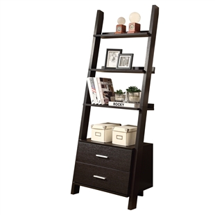 Cappuccino 69"h Ladder Bookcase with 2 Storage Drawers