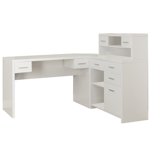 White Hollow-Core L Shaped Home Office Desk