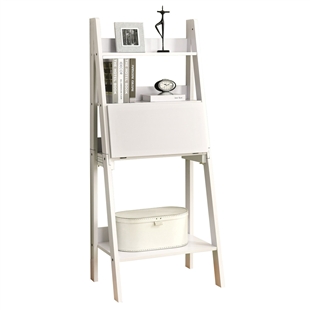 White 61"h Ladder Bookcase with Drop-Down Desk