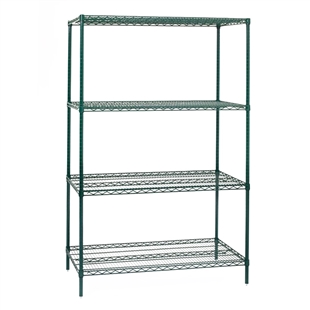 18"d Green Epoxy Wire Shelving Unit with 4 Shelves