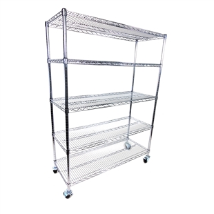 12"d x 42"w - 5-Shelf Chrome Wire Carts w/ 3" Casters