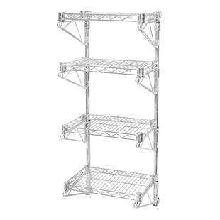 8"d 4 Shelf Chrome Wire Wall Mounted Shelf Kits