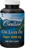 Cod Liver Oil, 1000mg 250 gels, by Carlson Labs