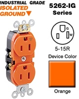 5262-IG LEVETON 5-15R Duplex Receptacle Industrial - Orange 15 Amp, 125 Volt, NEMA 5-15R, 2P, 3W