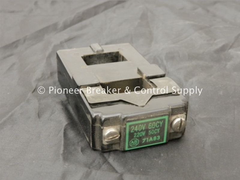 71A83 (R) ALLEN-BRADLEY A-B OPERATING MAGNETIC COIL; 240V/60HZ 220V/50HZ; FOR BULLETIN 700 LINE; SERIES K; SIZE 1; 27A; 702-BOA/702L-BOA/709-BOA/705-B/707-B/712-B/713-B/715-B; NON-REVERSING/REVERSING/MULTI-SPEED/COMBINATION; MOTOR STARTERS & CONTACTORS