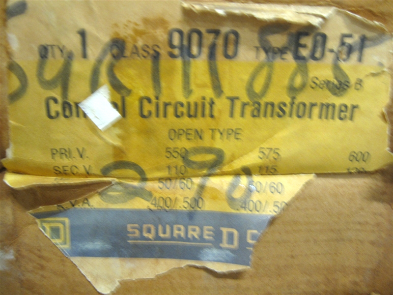 9070EO-51 SQUARE D TRANSFORMER 600V-120V 500VA