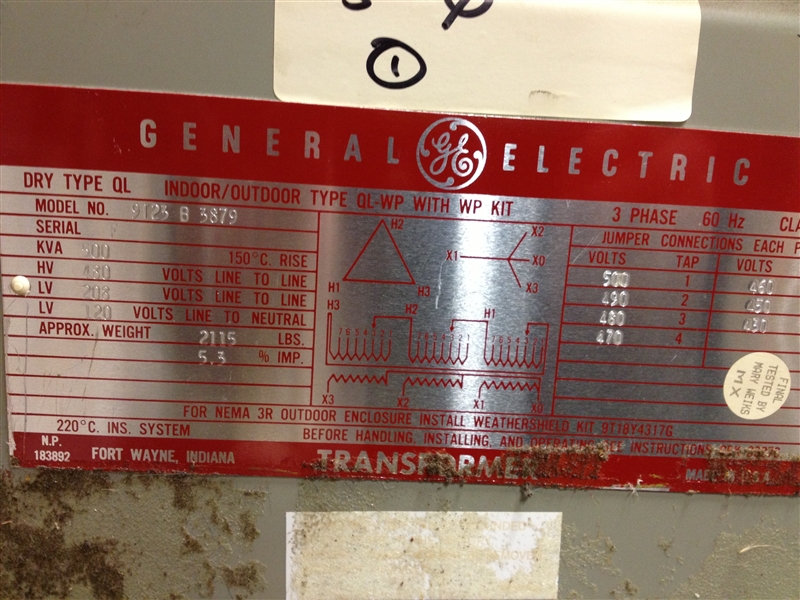 9T23B3679 (R) 400KVA 3PH 480-208/120V GE TRANSFORMER