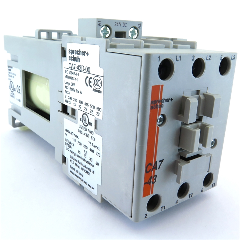 CA7-43C-10-24VDC SPRECHER & SCHUH 1NO Non-Reversing, 3Pole CONTACTORS W/ 24V DC COIL 1NO AUXILIARY CONTACT