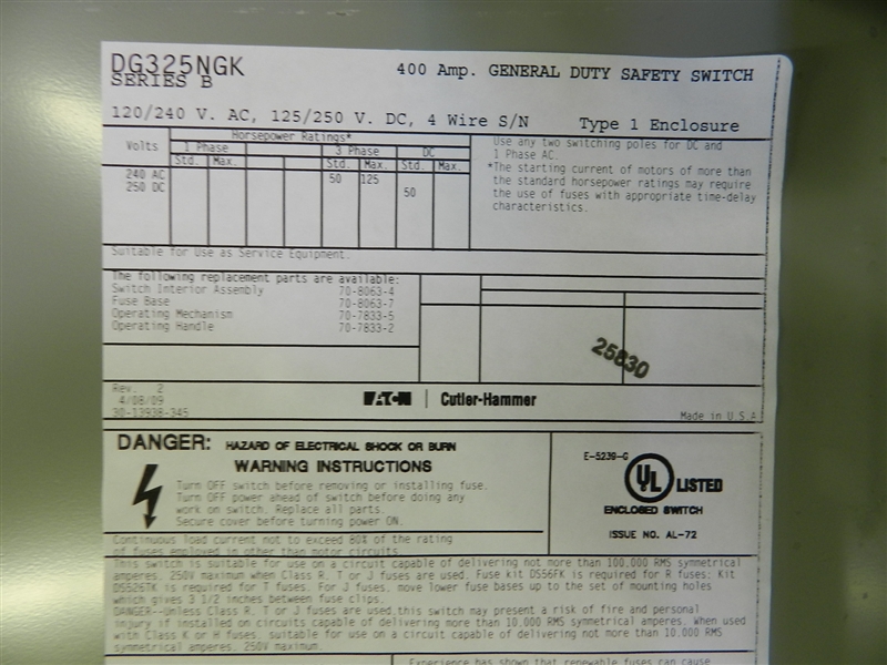 DG325NGK CUTLER HAMMER