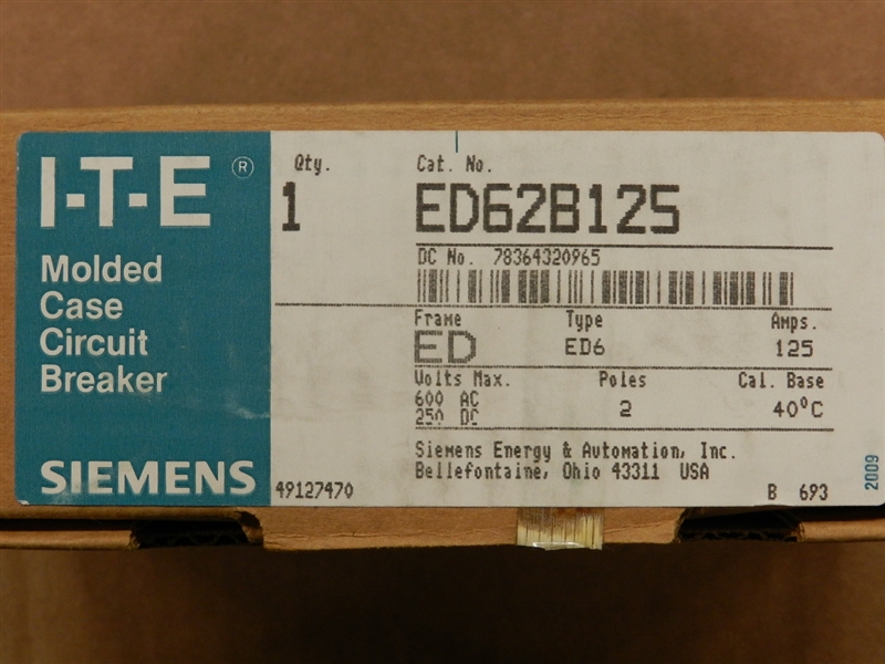 ED62B125-S SIEMENS/ITE 2P 125A 600V MOLDED CASE CIRCUIT BREAKER