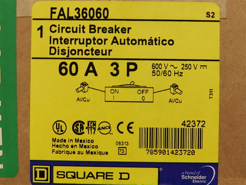 FAL34060-S SQD 3 POLE 60 AMP 480V CIRCUIT BREAKER