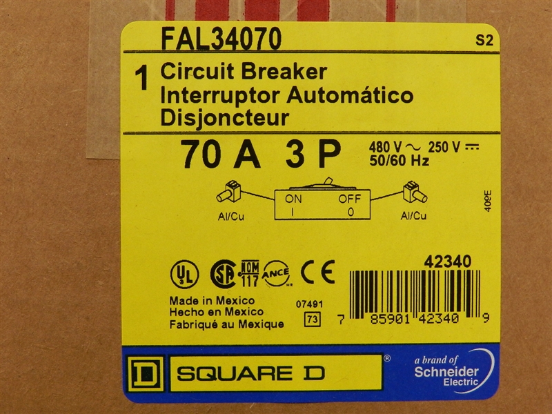 FAL34070 SQD 3 POLE 70 AMP 480V CIRCUIT BREAKER