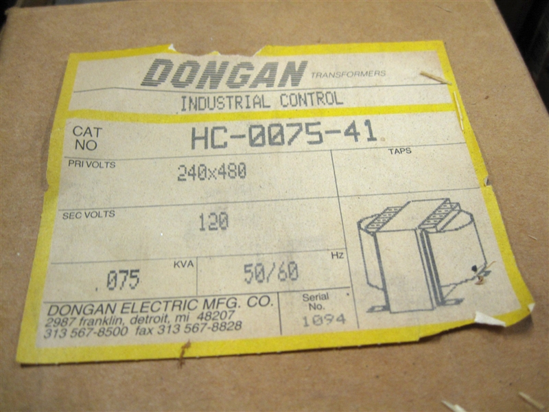 HC-0075-41 75VA 240/480-120V DONGAN TRANSFORMER