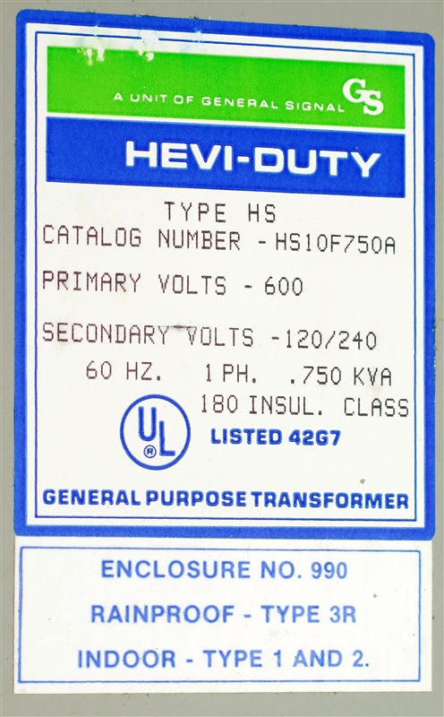 HS10F750A HEVI-DUTY TRANSFORMER