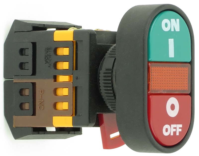PB-22-GON-ROFF-Y-220V 22mm GREEN-ON,RED-OFF PUSH BUTTON WITH AMBER LED