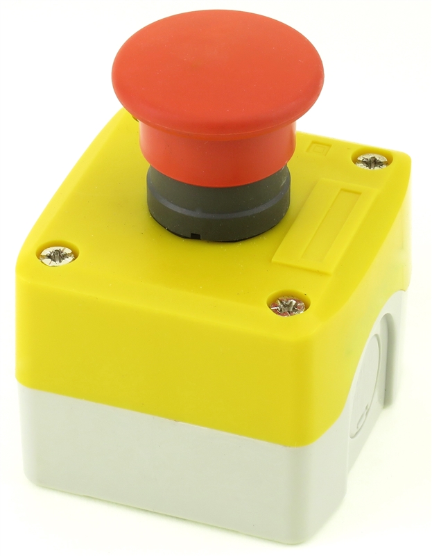 PB-MOM-R-M-E1-11 22MM MOMENTARY MUSHROOM EMERGENCY  PUSH BUTTON   INCLUDED 1NC ZB2BE101, 1NO ZB2BE102   CONTACT BLOCKS  WITH PLASTIC ENCLOSURE