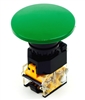 PBC-P22PMO-M60G 22MM GREEN PUSH BUTTON MOMENTARY 60MM MUSHROOM. INCLUDED 1NO/1NC CONTACT BLOCK