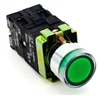 PBC-P22XTMO2-FIG-24V DIRECT REPLACEMENT FITS TELEMECANIQUE XB2BW33B1C 22MM GREEN FLUSH PUSH BUTTON  MOMENTARY METAL ILLUMINATED  INCLUDED 1NO/1NC CONTACT BLOCKS 24V AC/DC CONTROLS.
