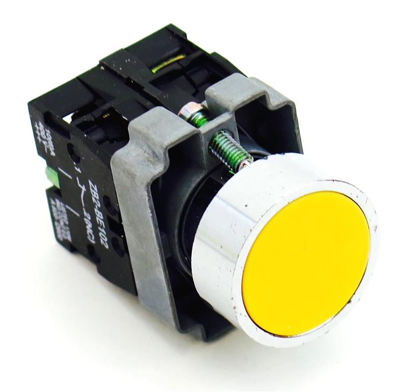 PBC-P22XTMO2-FY-11 DIRECT REPLACEMENT FITS TELEMECANIQUE YELLOW PUSH BUTTON  MOMENTARY FLUSH 1NO/1NC ZB2BE101,ZB2BE102 CONTACT BLOCKS. (YOU CAN ADD OR CHANGE THE CONTACT BLOCKS 2/NC OR 2NC CONTACT BLOCKS)