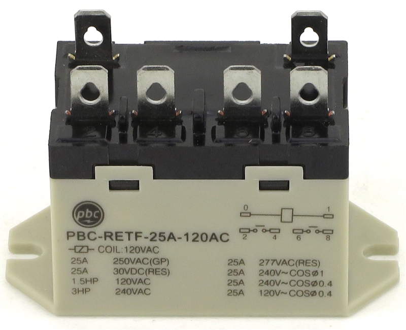 PBC-RETF-25A-120AC2NO GENERAL PURPOSE RELAY TOP FLANGE MOUNT CONTACT FORM 2P 25AMP 120V-COIL 2 NORMALLY OPEN