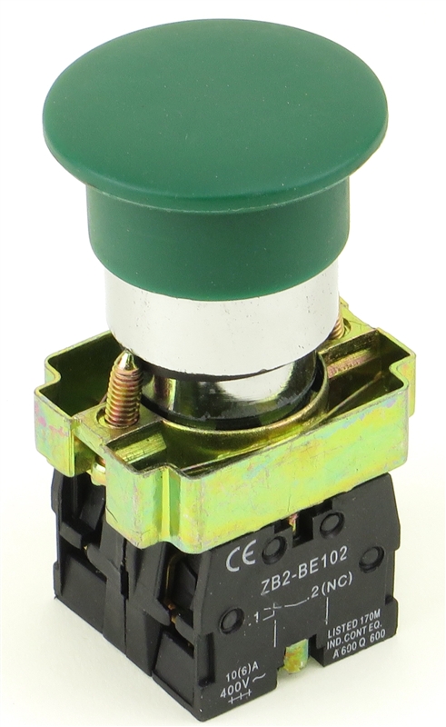 PBC-XB2BC31 REPLACEMENT FITS TELEMECANIQUE XB2BC31 PUSH BUTTON MUSHROOM MOMENTARY GREEN 1NO/NC CONTACT BLOCKS ZB2BE101 , ZB2BE102