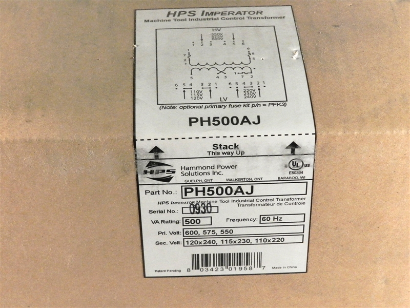 PH500AJ 500VA 550/575/600V-110/115/120/220/230/240V HAMMOND TRANSFORMER