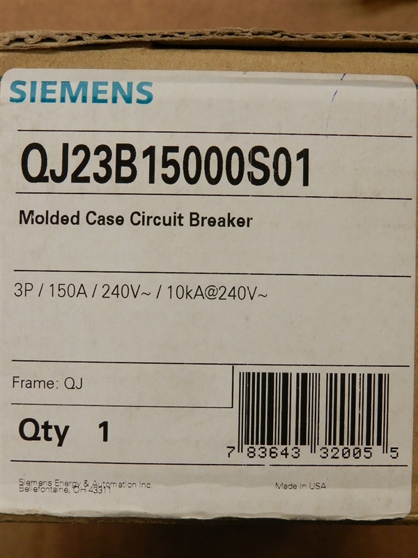 QJ23B15001S01-S SIEMENS BREAKER QJ 3P 150A 240V 10KA ST/AUX