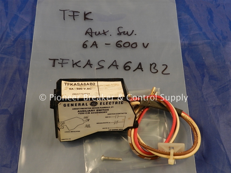 TFKASA6AB2 (R) GE GENERAL ELECTRIC F FRAME AUXILIARY SWITCH 600 V AC; 250 V DC; RIGHT POLE MOUNTING; CONTACT CONFIGURATION 2A/2B; FOR TFC,TFJ,TFK,THFK,THLC2,THLC4,TLB2,TLB4 MOLDED CASE CIRCUIT BREAKERS