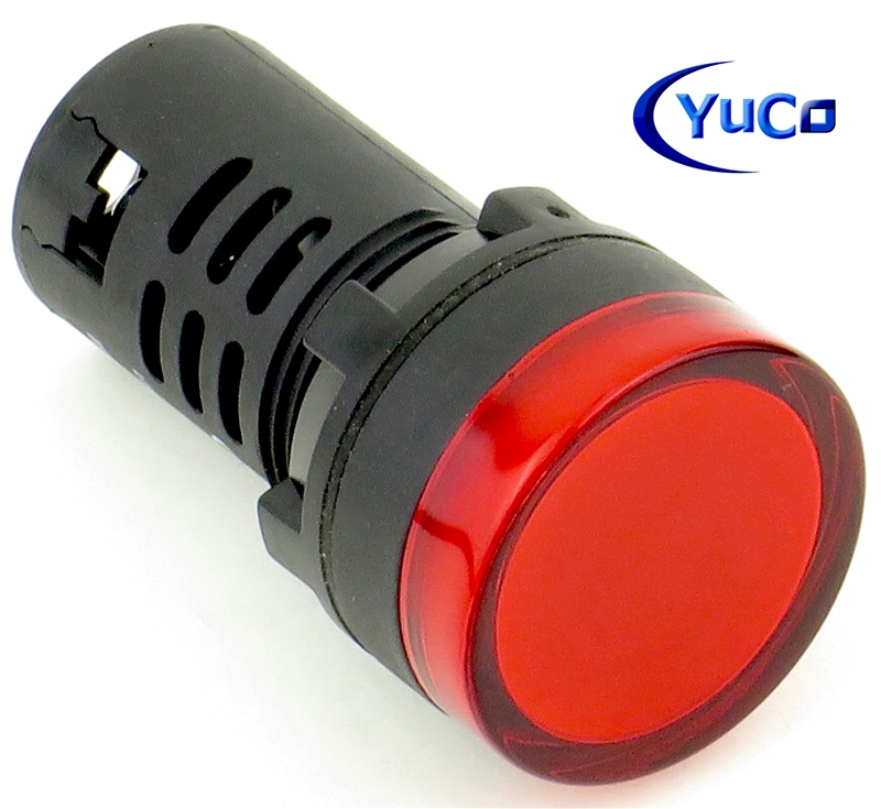 YuCo YC-22R-2 EUROPEAN STANDARD TUV CE LISTED 22MM LED PANEL MOUNT INDICATOR LAMP RED 120V AC/DC