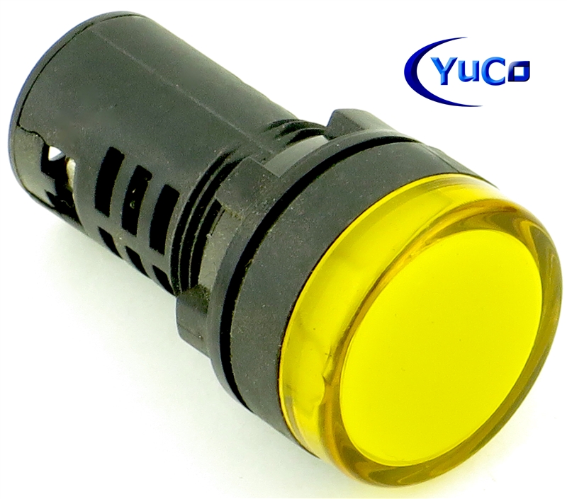 YuCo YC-22Y-6 EUROPEAN STANDARD CE LISTED 22MM LED PANEL MOUNT INDICATOR LAMP YELLOW 12V AC/DC