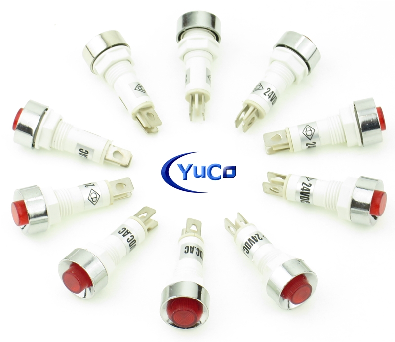 PACK OF 10 YuCo YC-9TRS-14R-24-N-10 RED NEON 9MM 24V AC/DC