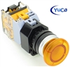 YC-P22PMMA-MIY-6 YuCo 22MM YELLOW PUSH BUTTON MAINTAINED ILLUMINATED 12V AC/DC 35MM MUSHROOM 1NO/1NC