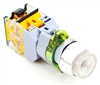 YC-P22XPMA-IW-3 YuCo 22MM WHITE EXTENDED PUSH BUTTON. METAL MAINTAINED ILLUMINATED 220 AC/DC 1NO/1NC CONTACT BLOCK