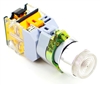 YC-P22XPMA-IW-6 YuCo 22MM WHITE EXTENDED PUSH BUTTON. METAL MAINTAINED ILLUMINATED 12V AC/DC 1NO/NC CONTACT BLOCK