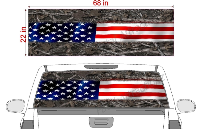 American Flag Camo Stripe See Thru Window Wrap 22"x68"