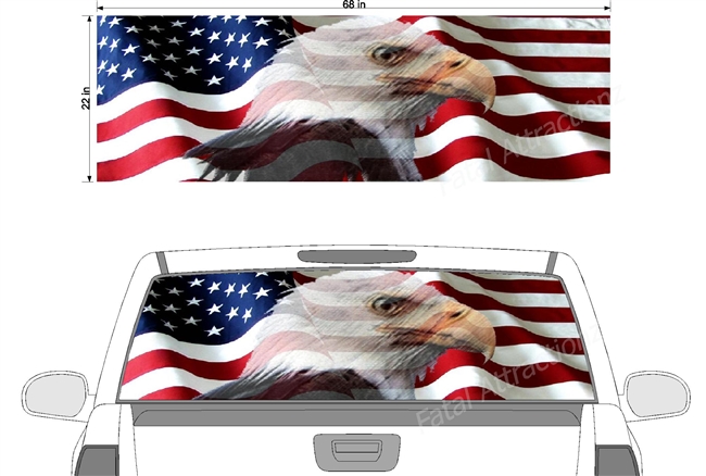 American Flag Faded Eagle See Thru Window Wrap 22"x68"