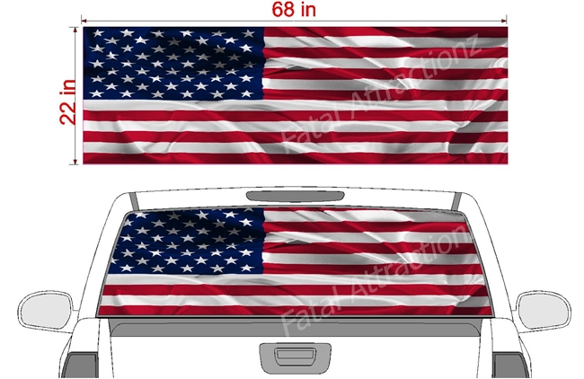American Flag Wavy See Thru Window Wrap 22"x68"