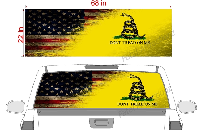 Distressed American Gadsden Flag V2 See Thru Window Wrap 22"x68"