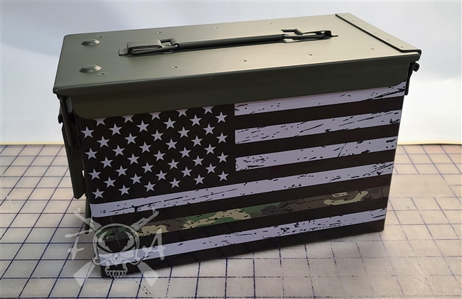 Distressed Camo Line American Flag Ammo Can Box Wrap pair