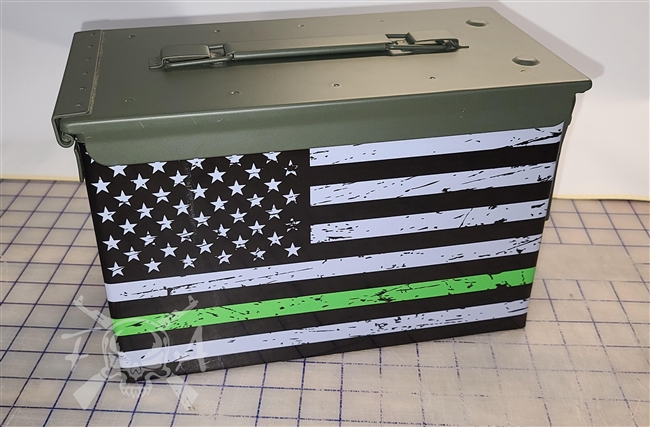 Distressed Green Line American Flag Ammo Can Box Wrap pair