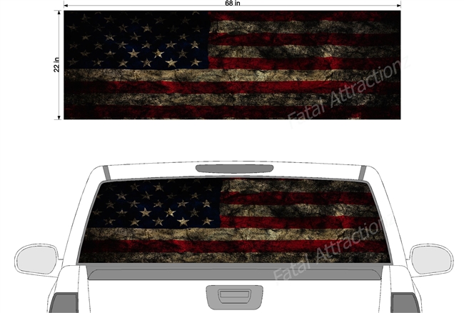 Distressed American Grunge Flag See Thru Window Wrap 22"x68"