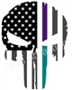 Rugged American Flag Skull Purple Teal Line