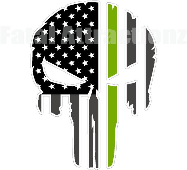 Rugged American Flag Skull Green Line Game Commission WCO Wild Life Conservation