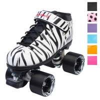 Dart Speed Roller Skates in Pink, Orange, Purple, Aqua, Polka Dot, Zebra Stripes, and Black