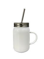 500 ml Stainless Steel Mason Jar with Straw - White - ORCA